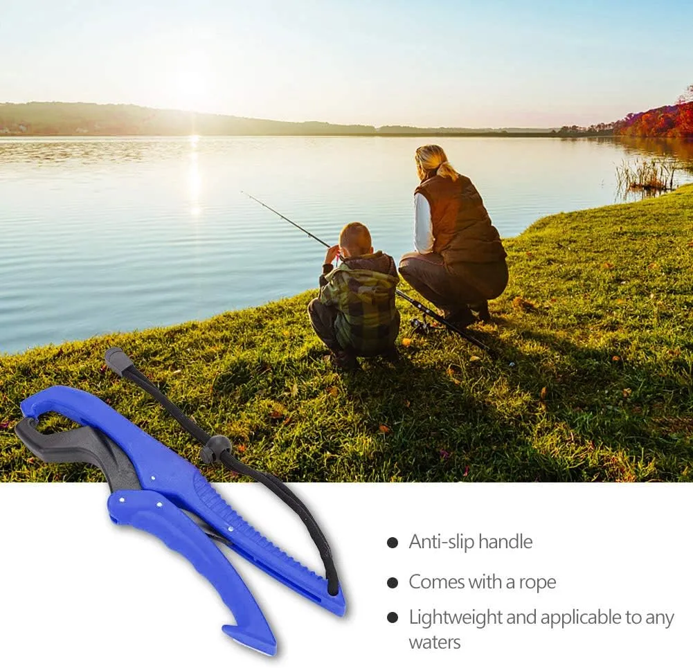 Abrazadera de Pesca Flotante Engranaje ABS Pez Labio Agarre Alicates Pinza de Pescado con Cuerda Ajustable
