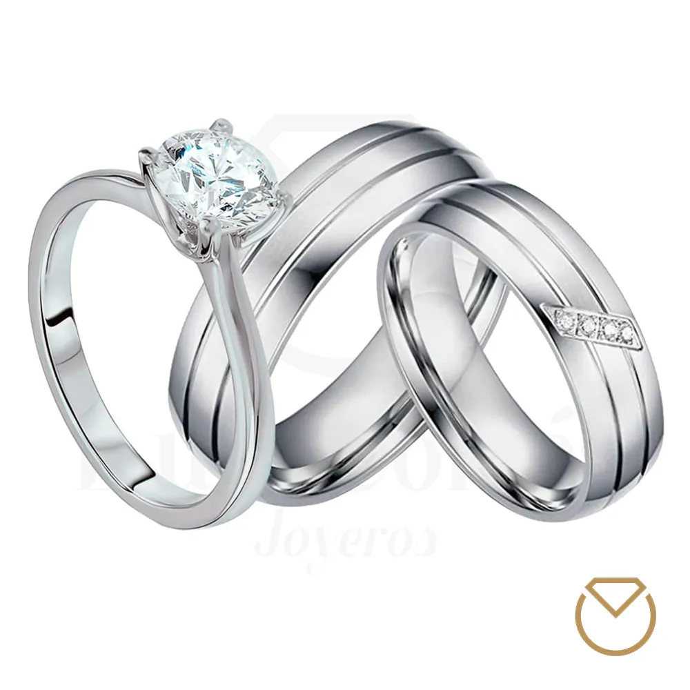 Argollas y anillo en oro blanco 18K /REF. 071SOB