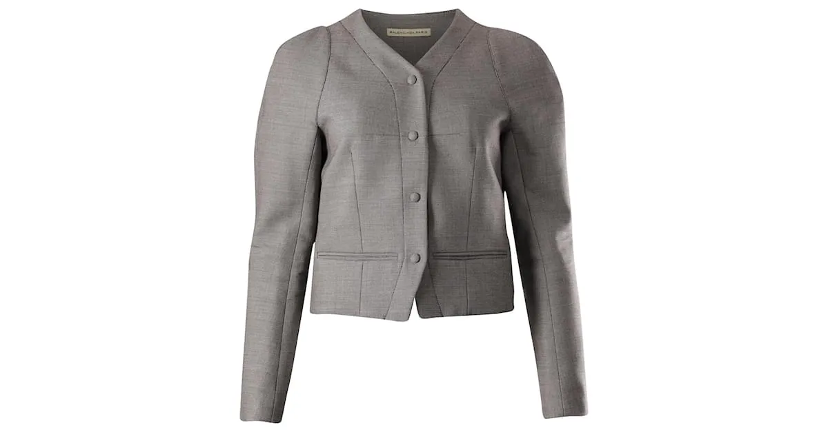 Balenciaga Chaqueta a medida con mangas abullonadas en lana gris 