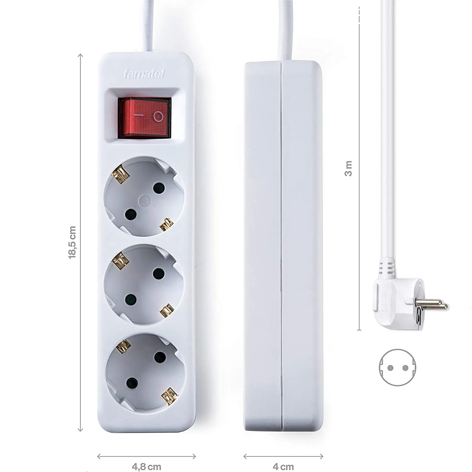 Base De Enchufe 3 Tomas Con Interruptor 1.5 M Blanco
