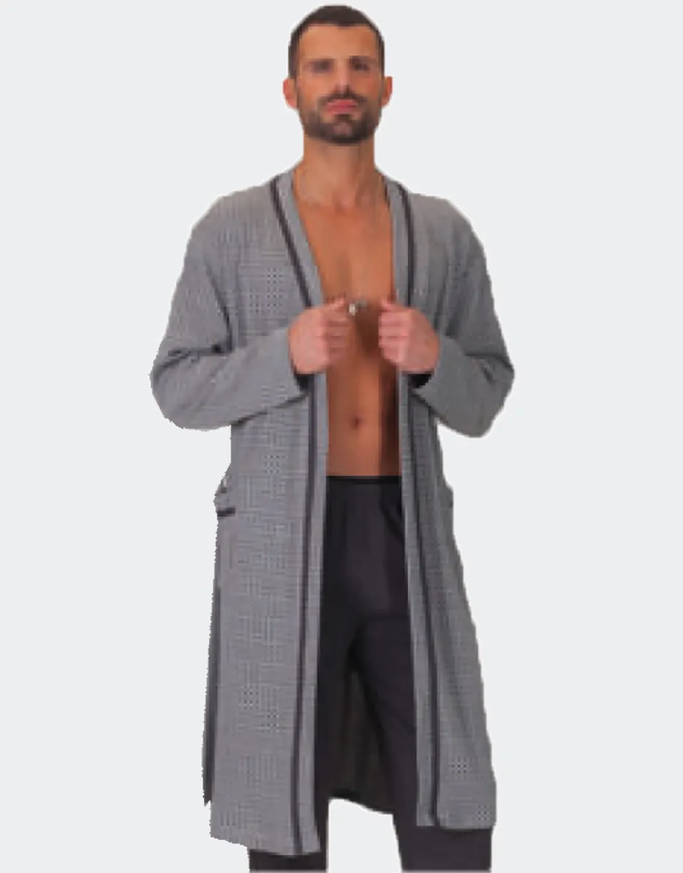 Batín hombre punto felpa gris estampado cuadritos