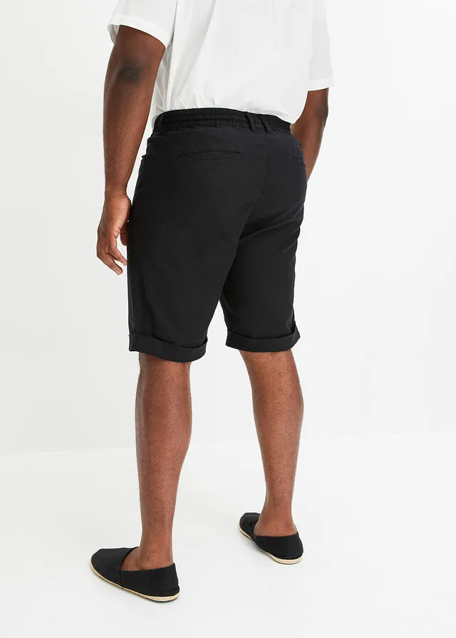 Bermudas elásticas de mezcla de lino, corte regular Negro