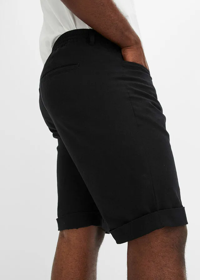 Bermudas elásticas de mezcla de lino, corte regular Negro