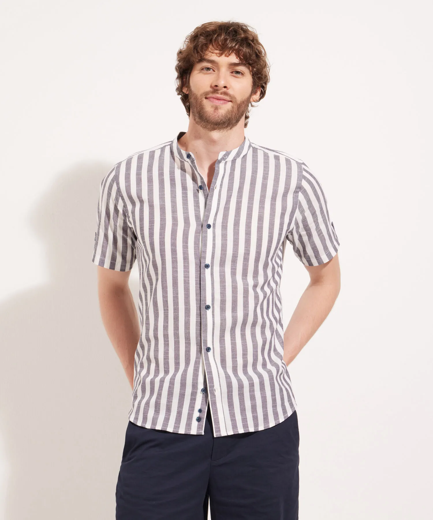 CAMISA CUELLO NERU PRETE&NTILDE;IDA A RAYAS MANGA CORTA