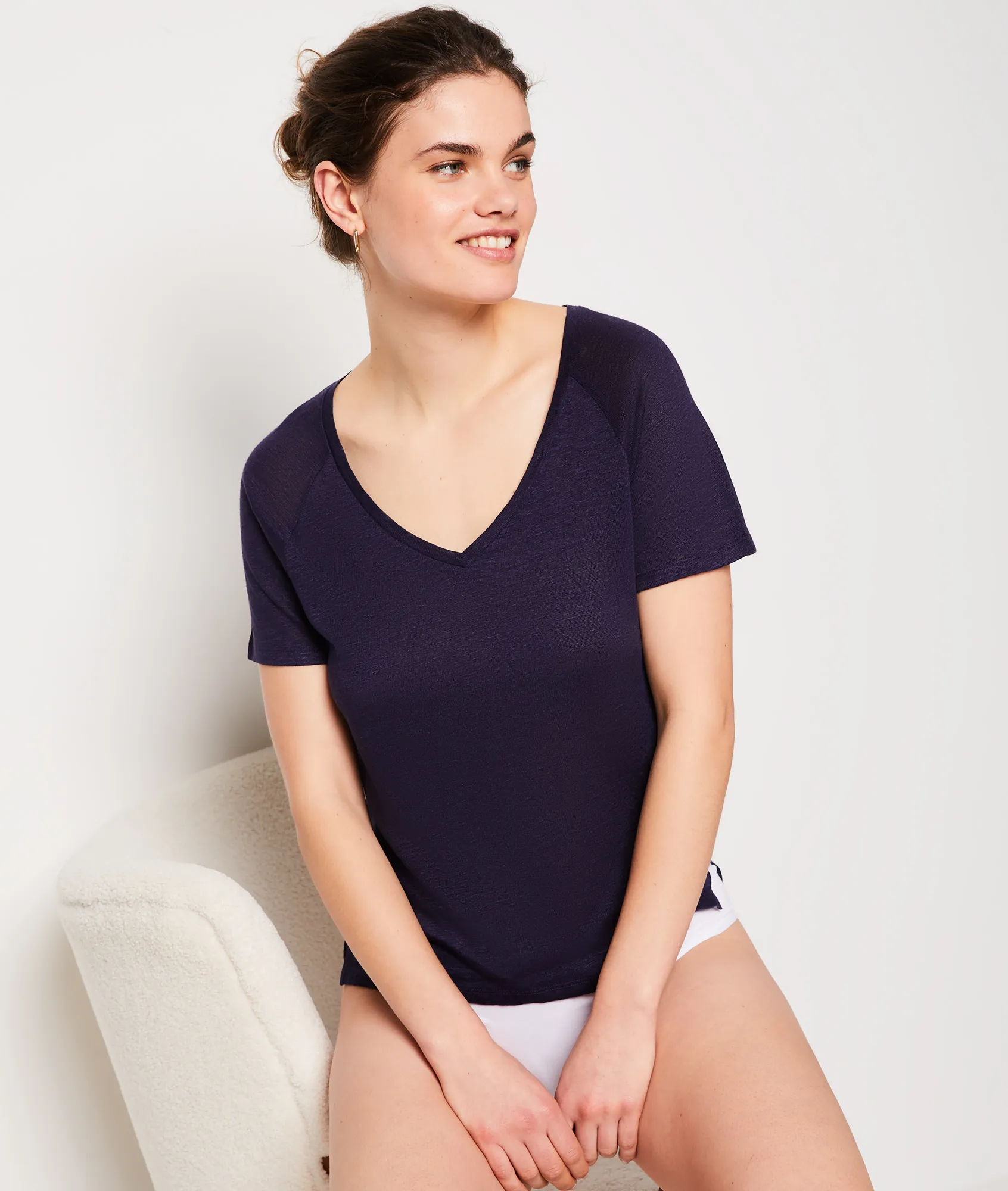 CAMISETA MANGA CORTA 100% LINO JOSIE MARINE  ETAM