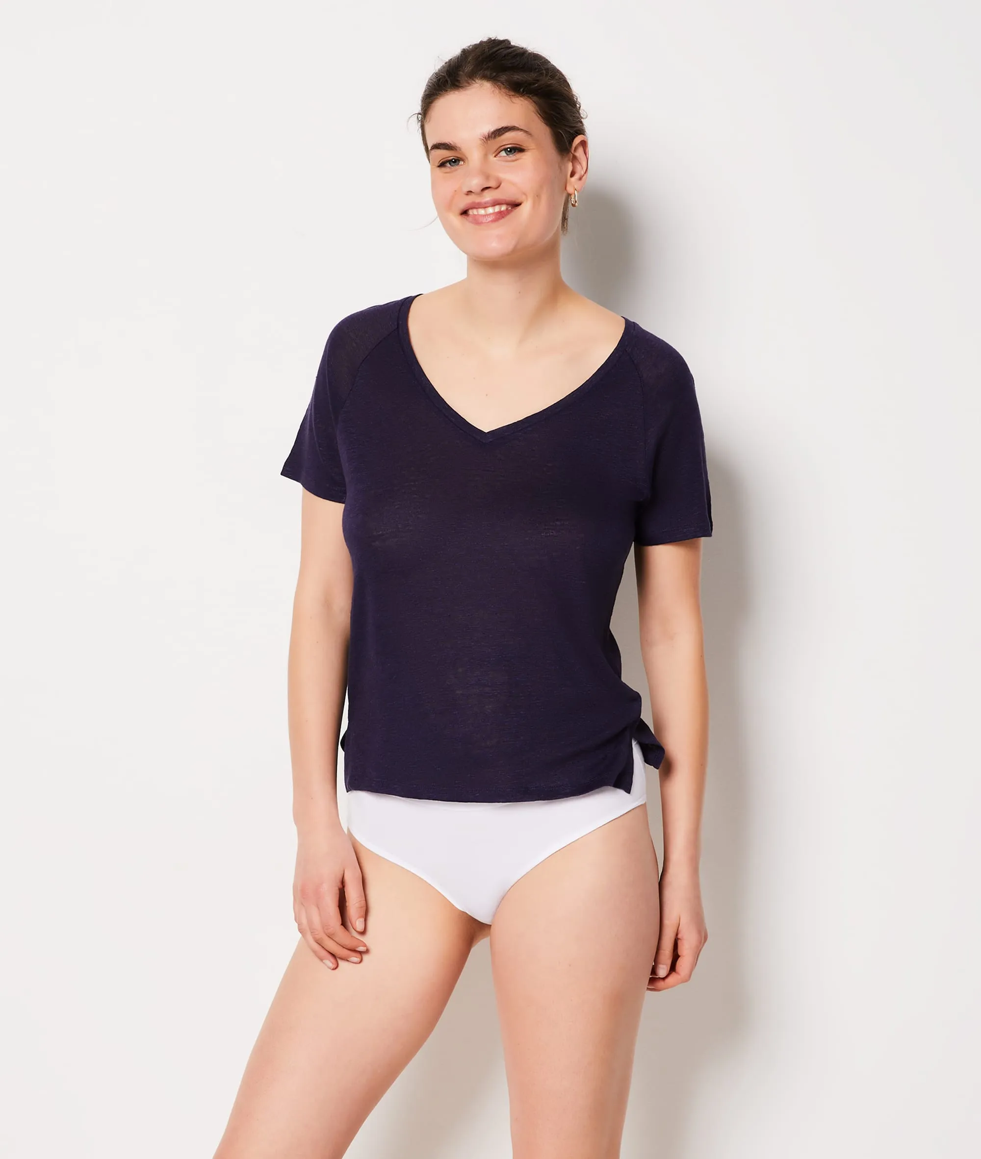 CAMISETA MANGA CORTA 100% LINO JOSIE MARINE  ETAM