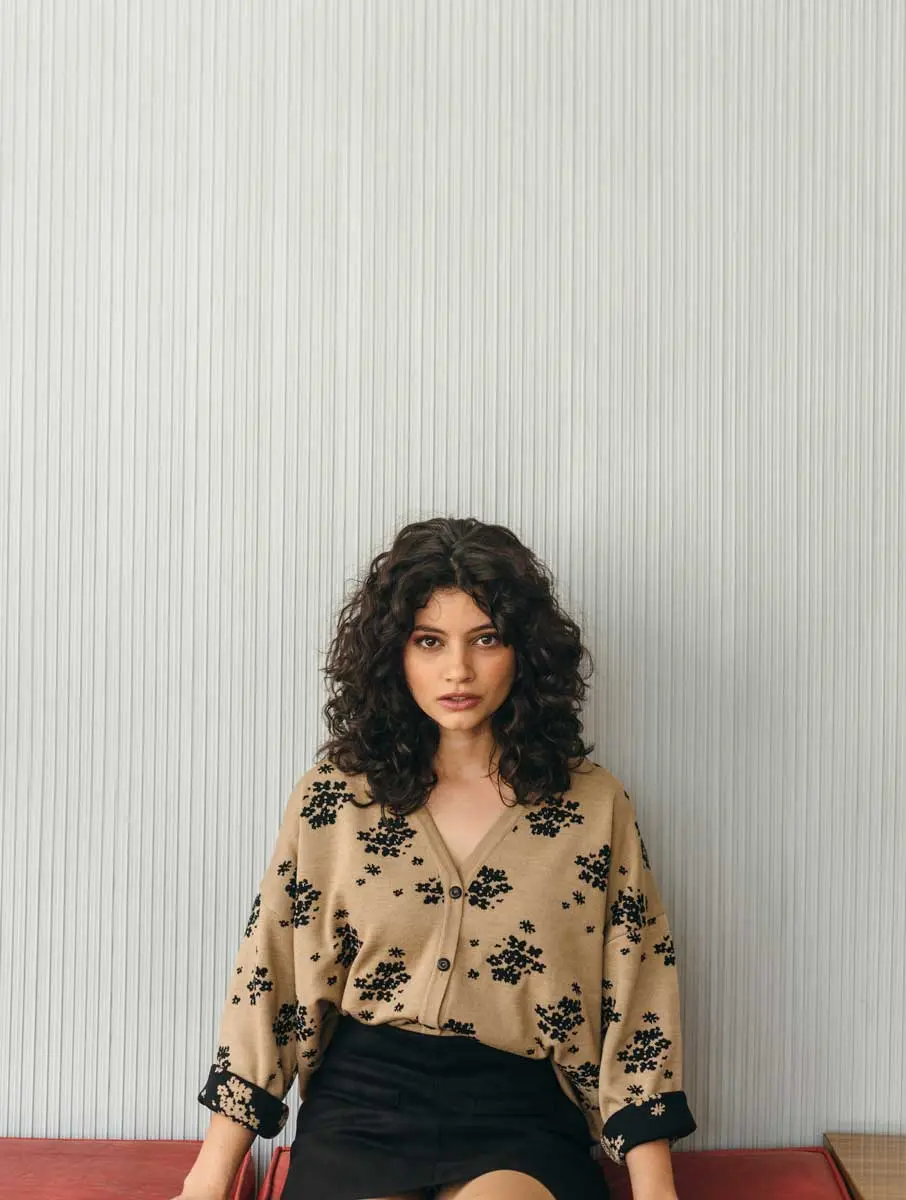 Cardigan manga kimono color camel