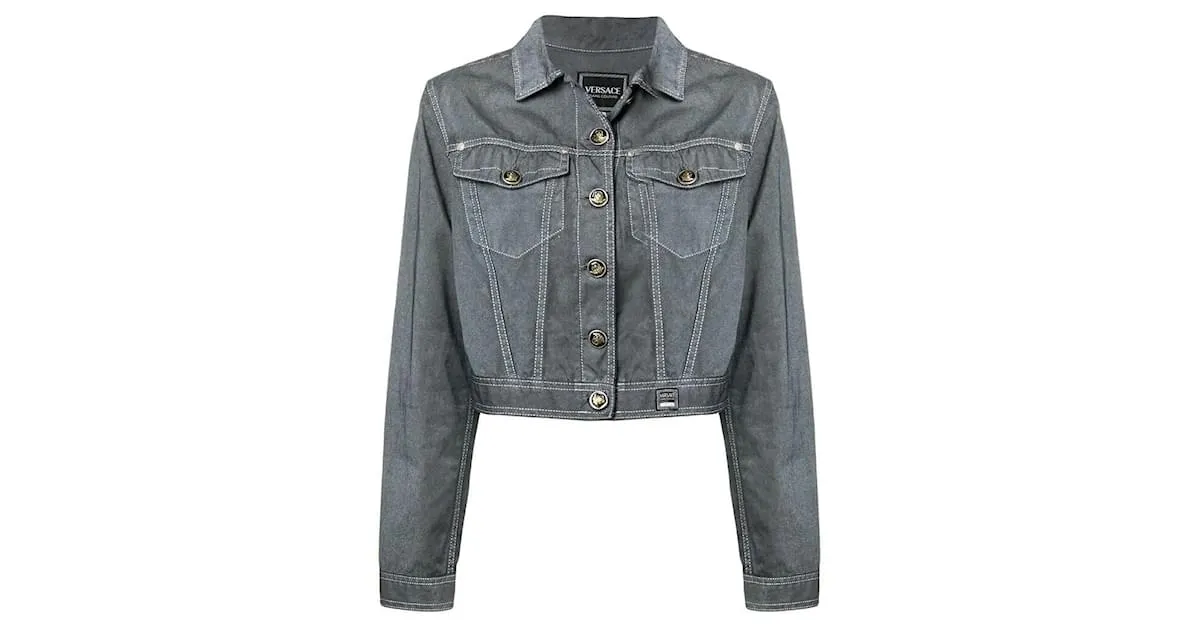 Chaqueta de denim gris Versace 