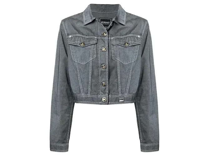 Chaqueta de denim gris Versace 