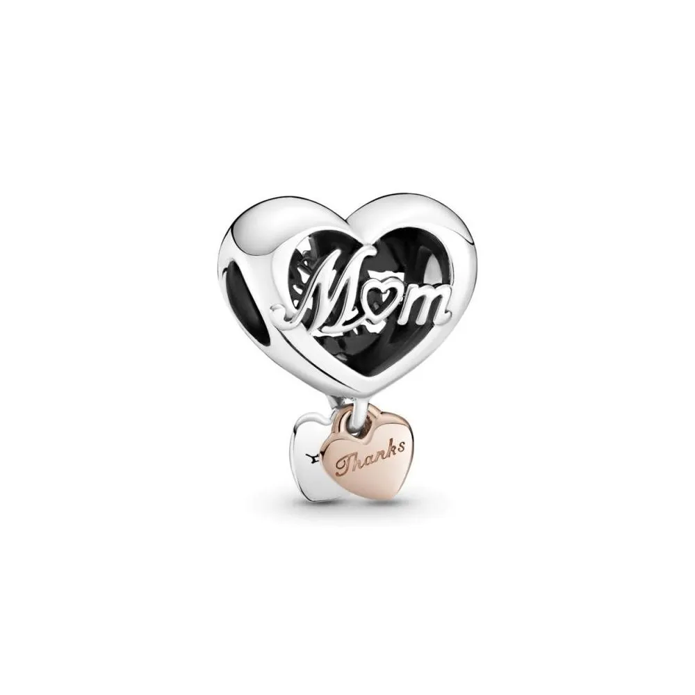 Charm Pandora de plata de Mamá y corazón rose