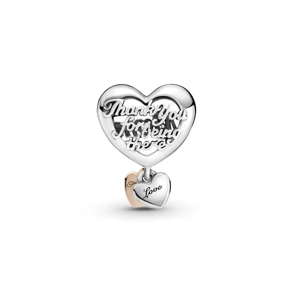 Charm Pandora de plata de Mamá y corazón rose