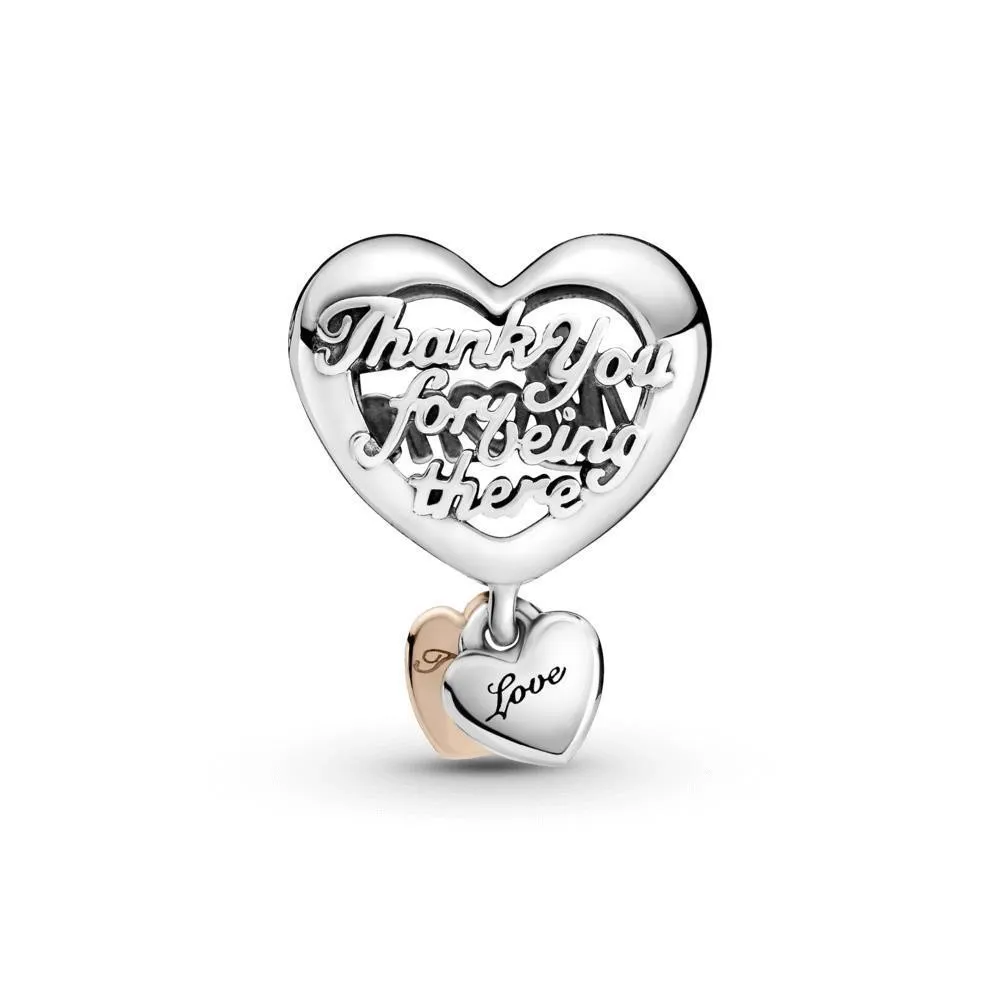 Charm Pandora de plata de Mamá y corazón rose