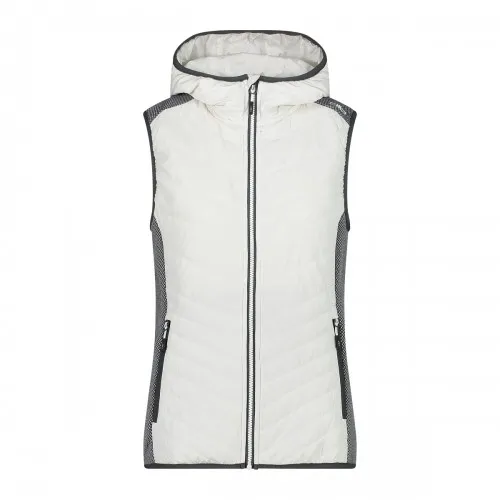 CMP Woman Vest Hybrid Fix Hood Bianco Gesso