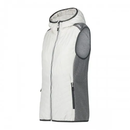 CMP Woman Vest Hybrid Fix Hood Bianco Gesso