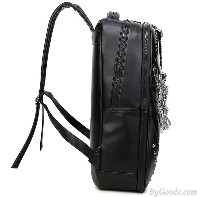 Cool PU Stereo Angel Wings Sword Wild Wolf Rivets Large Punk Animal Backpack 