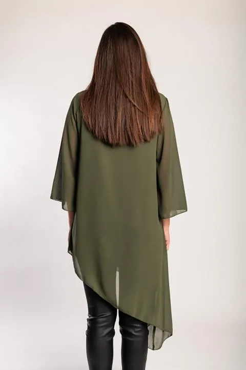 Elegante túnica semitransparente Ginette, oliva