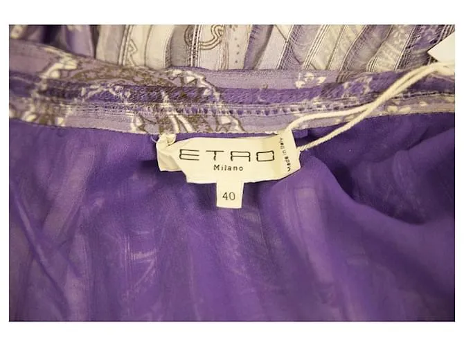 Etro púrpura 100% Falda midi hasta la rodilla con cordón plisado de seda 40 
