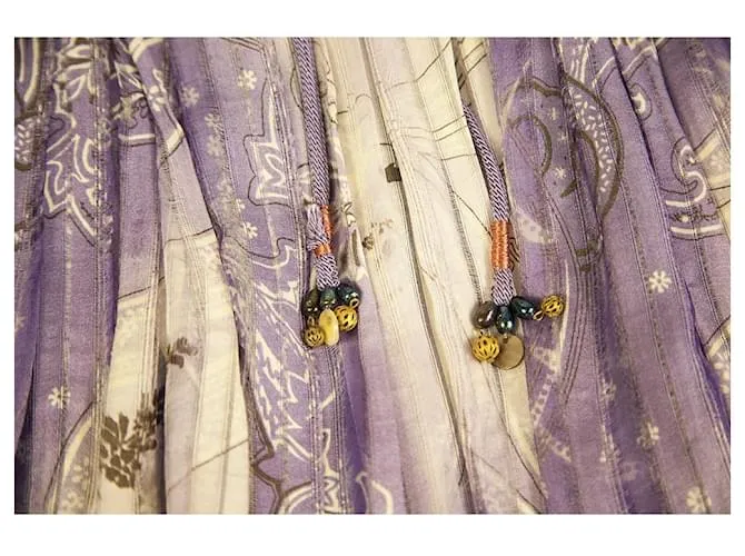 Etro púrpura 100% Falda midi hasta la rodilla con cordón plisado de seda 40 