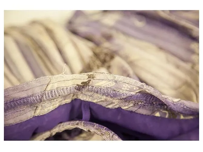 Etro púrpura 100% Falda midi hasta la rodilla con cordón plisado de seda 40 