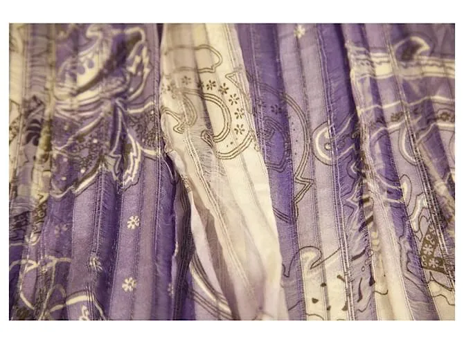 Etro púrpura 100% Falda midi hasta la rodilla con cordón plisado de seda 40 