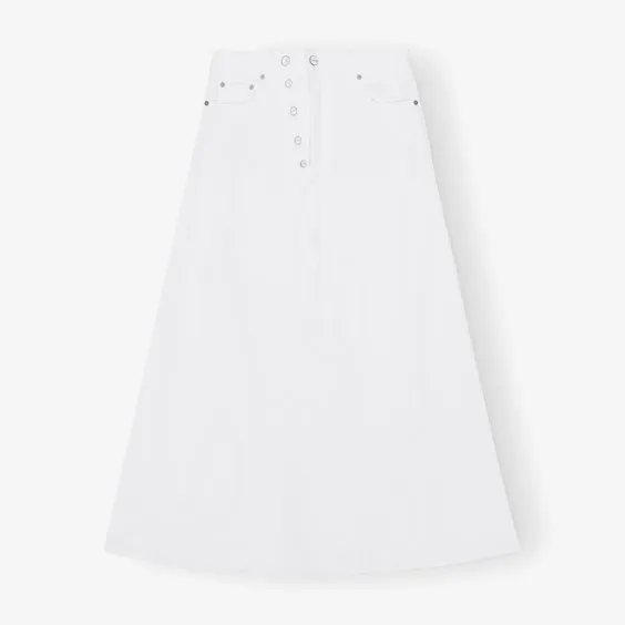 GANNI White Denim Double Fly Maxi Skirt