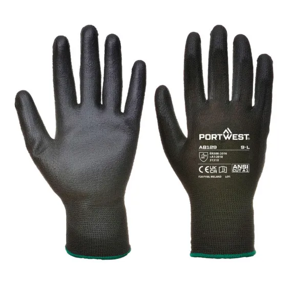 Guantes de manipulación, con palma de PU (Pack 12 pares) Negro galga 13 PORTWEST AB129