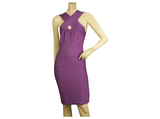 Herve Leger púrpura vendaje Bodycon sin mangas Mini longitud vestido talla M 