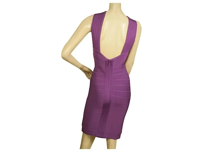 Herve Leger púrpura vendaje Bodycon sin mangas Mini longitud vestido talla M 