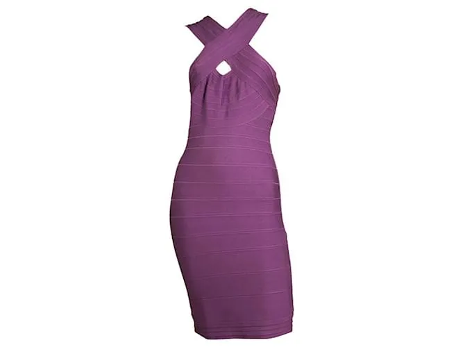 Herve Leger púrpura vendaje Bodycon sin mangas Mini longitud vestido talla M 
