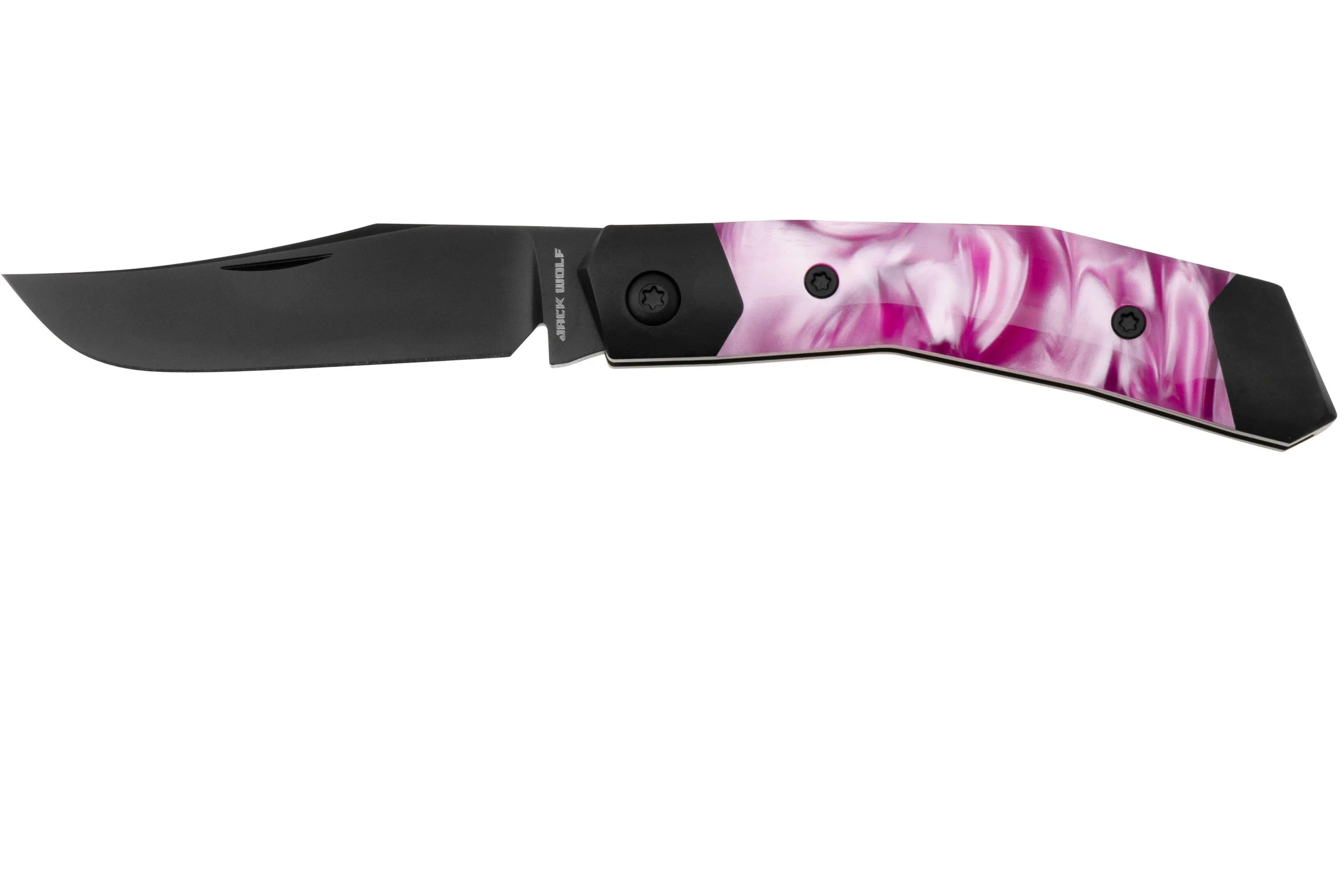 JACK WOLF MINI CYBORG MCYBORG023PNK KIRINITE COSMIC PINK, BLACK DLC, NAVAJA SLIPJOINT