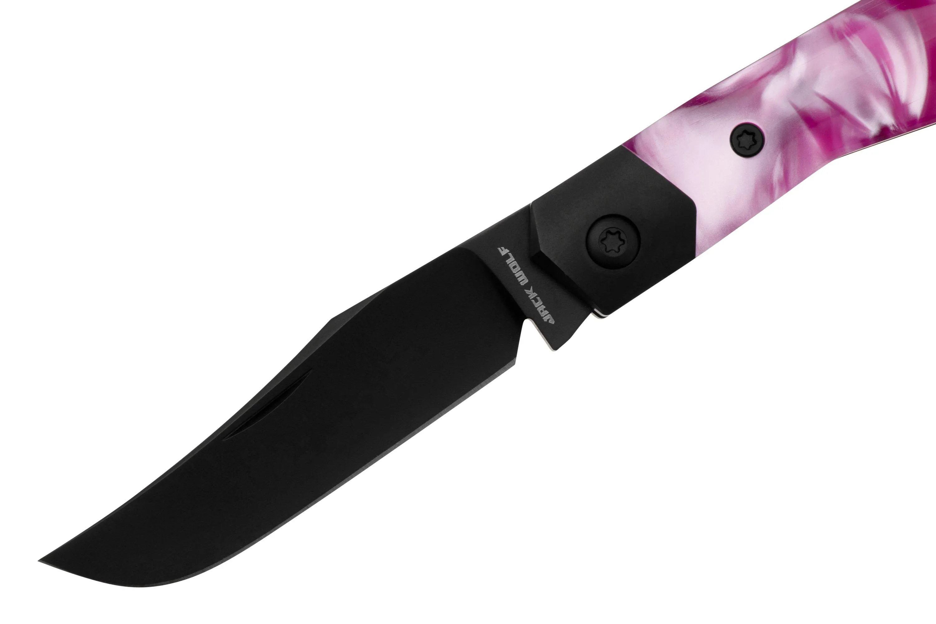 JACK WOLF MINI CYBORG MCYBORG023PNK KIRINITE COSMIC PINK, BLACK DLC, NAVAJA SLIPJOINT