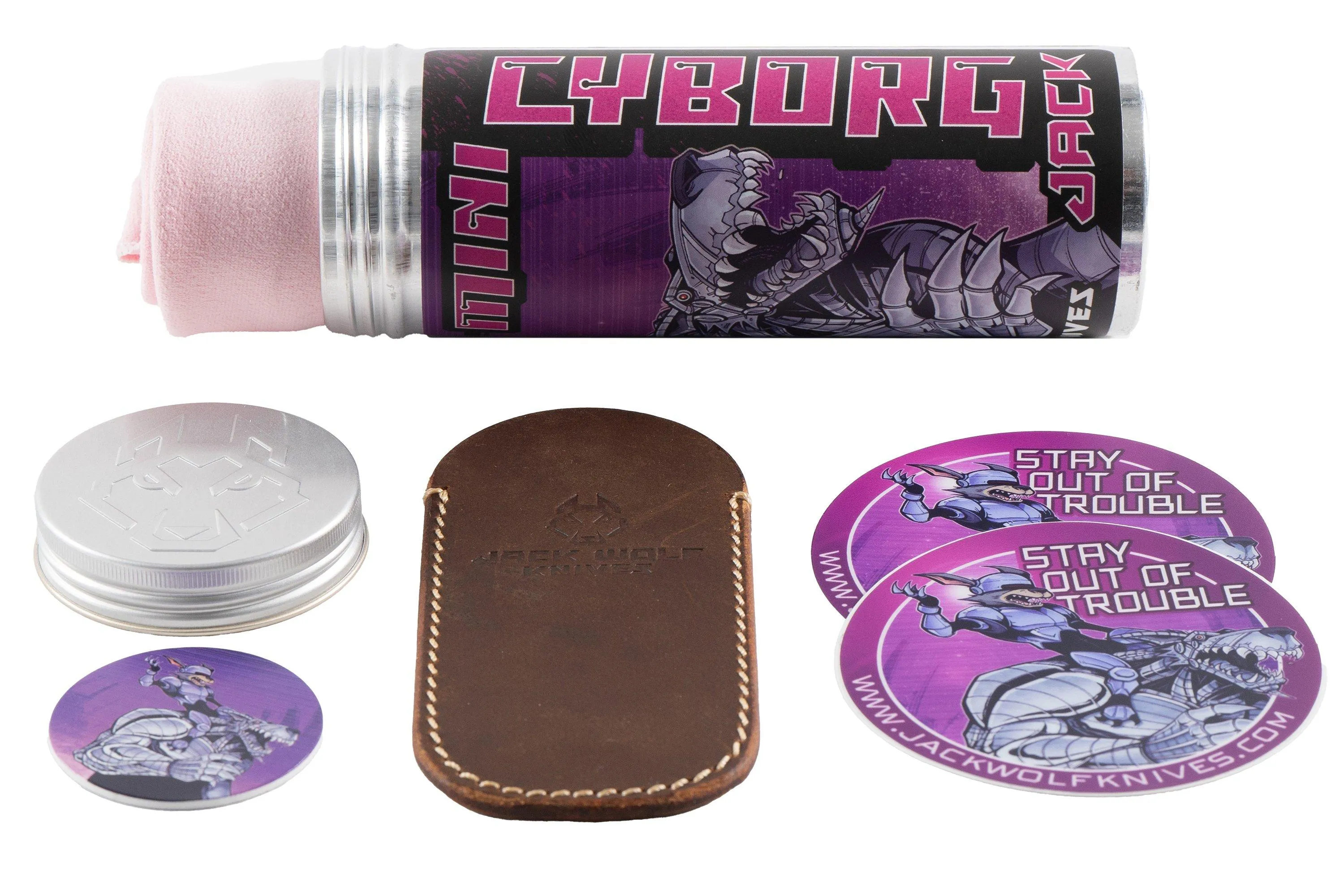 JACK WOLF MINI CYBORG MCYBORG023PNK KIRINITE COSMIC PINK, BLACK DLC, NAVAJA SLIPJOINT