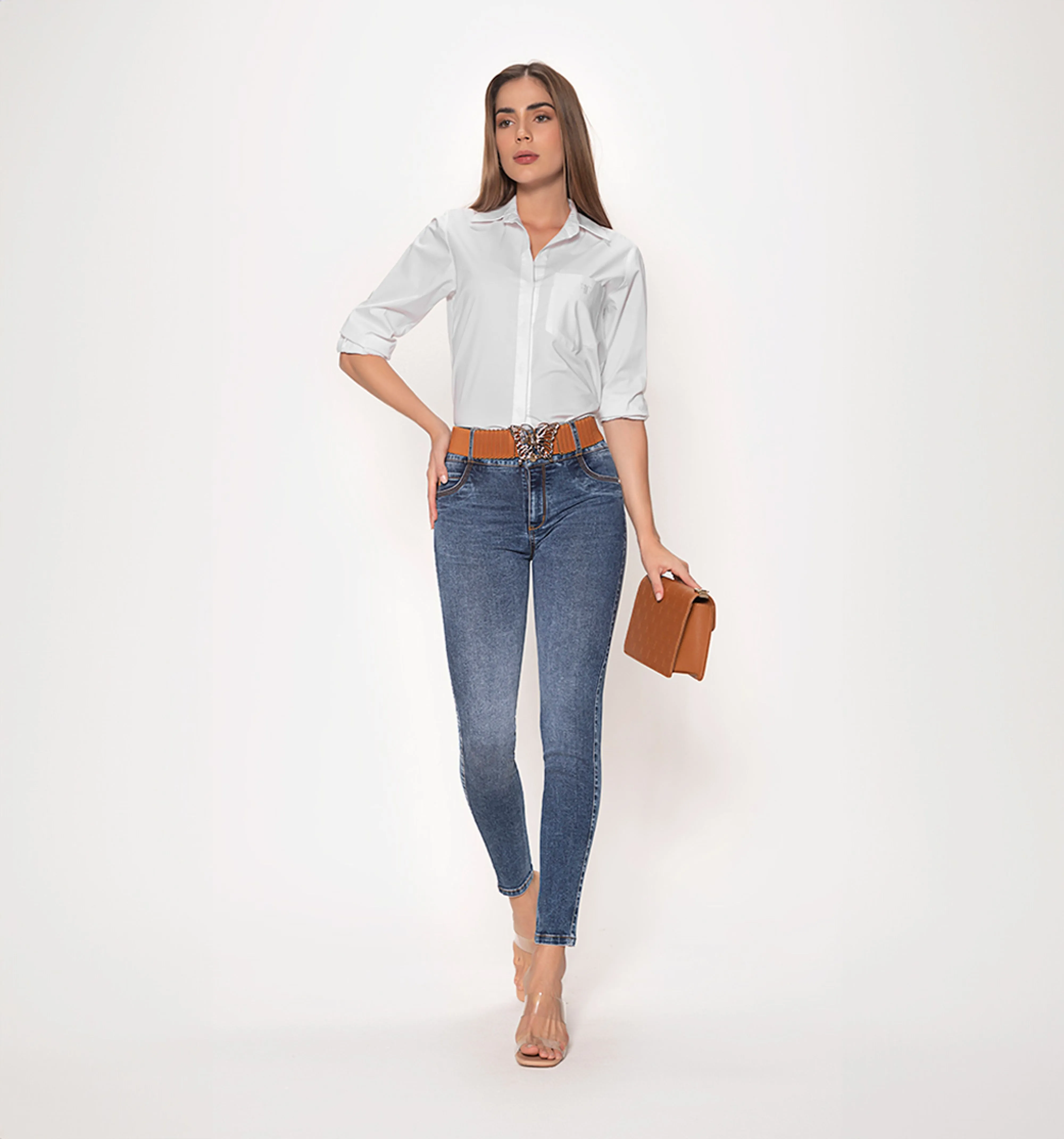 Jean ultraslim tiro alto, levanta, corre