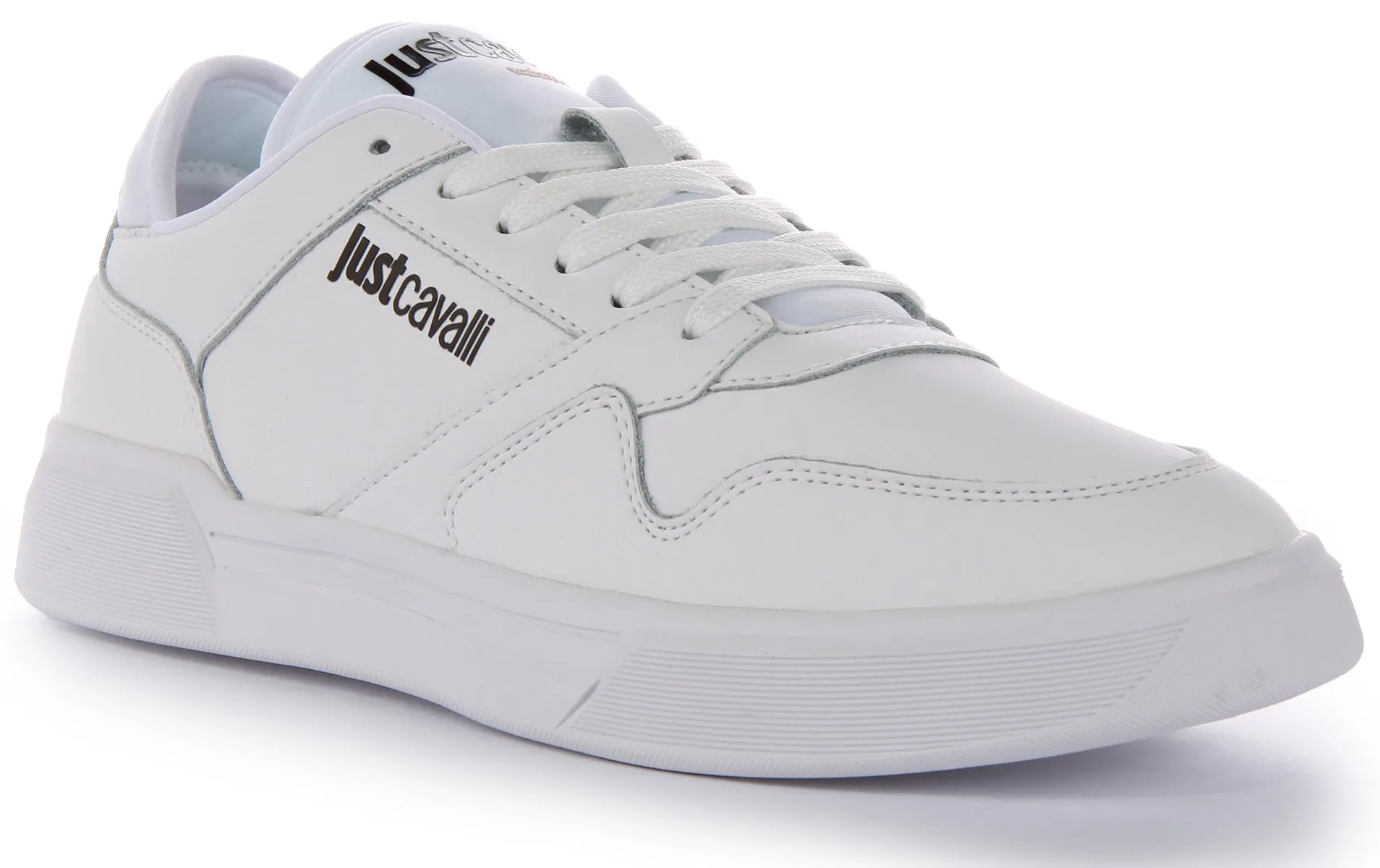 Just Cavalli Fondo Zapatillas con cordones de piel sintética para hombre en blanco