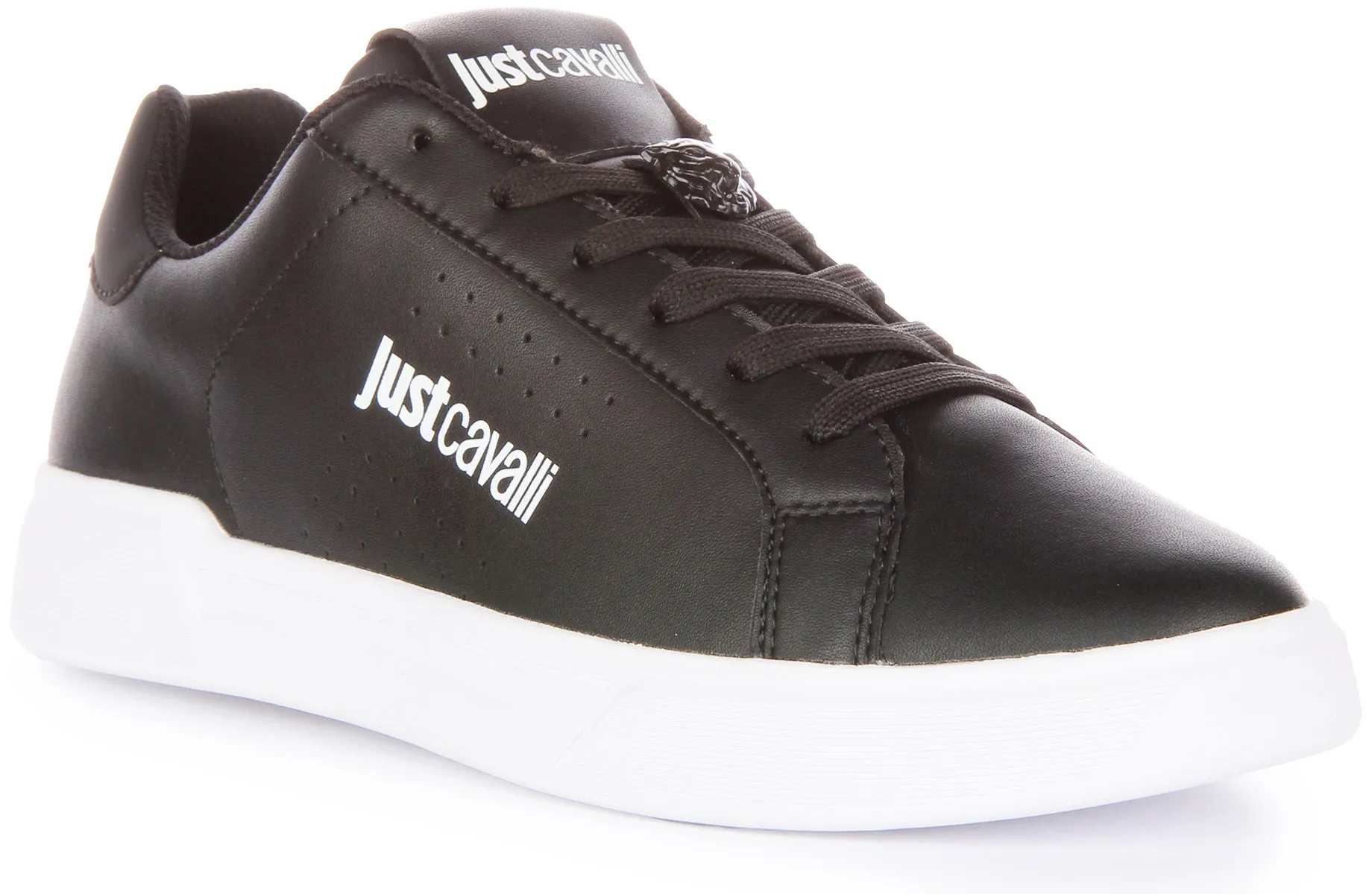 Just Cavalli Fondo Zapatillas con cordones de piel sintética para hombre en blanco