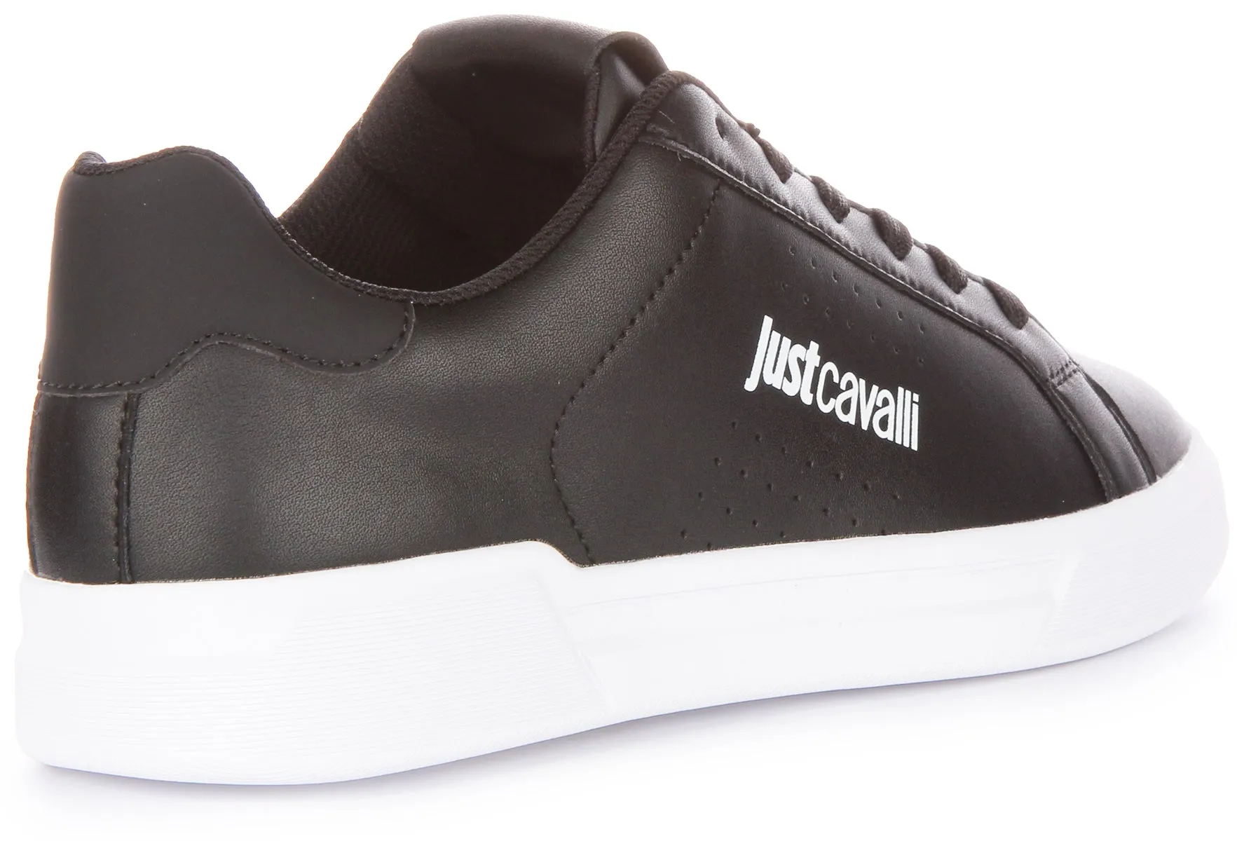 Just Cavalli Fondo Zapatillas con cordones de piel sintética para hombre en blanco