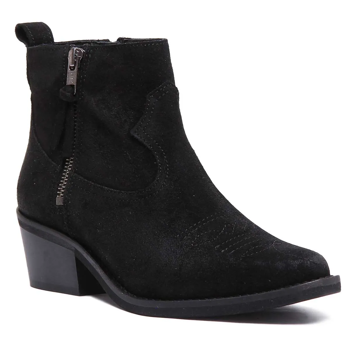 JUSTINREESS Cassidy Bota corta de cuero de ante para mujer en bronceado