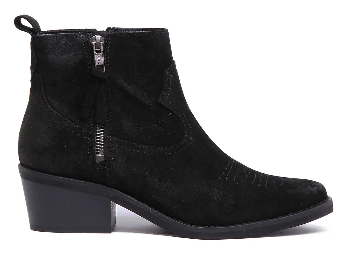 JUSTINREESS Cassidy Bota corta de cuero de ante para mujer en bronceado