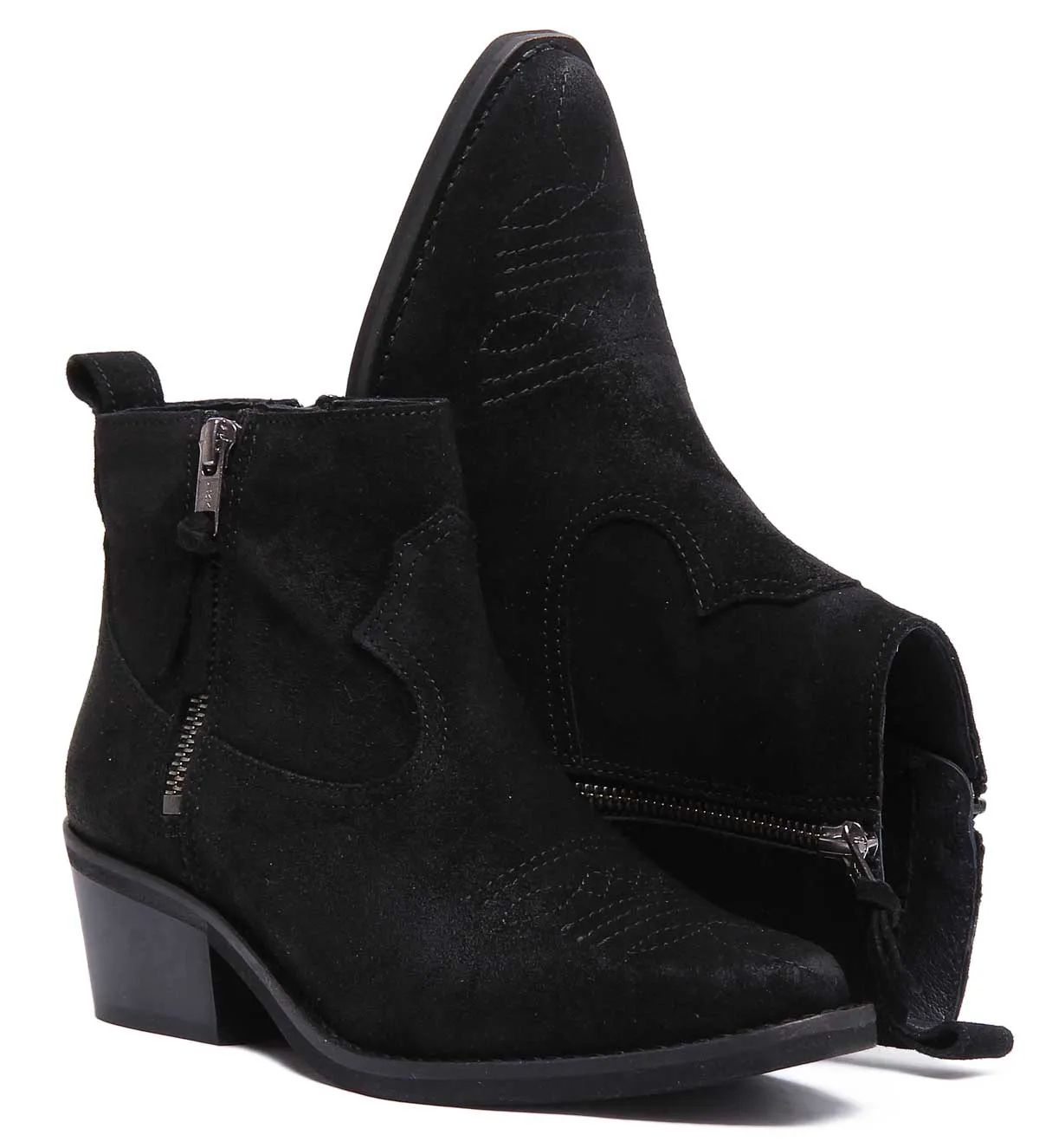 JUSTINREESS Cassidy Bota corta de cuero de ante para mujer en bronceado