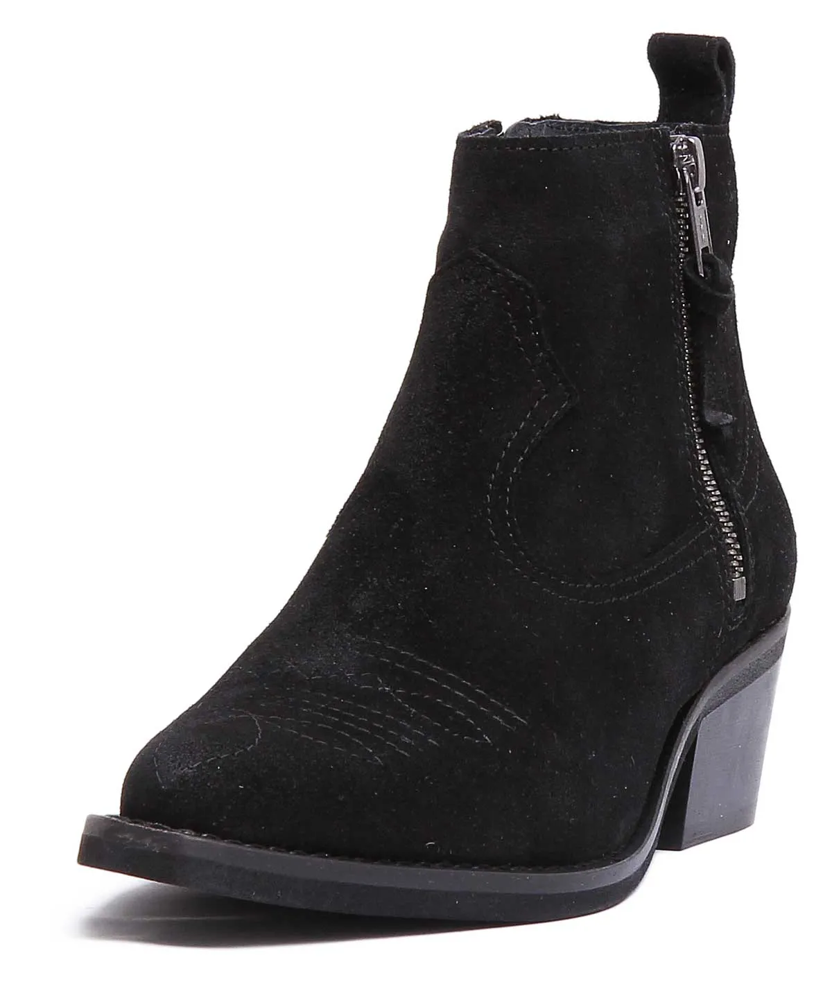 JUSTINREESS Cassidy Bota corta de cuero de ante para mujer en bronceado