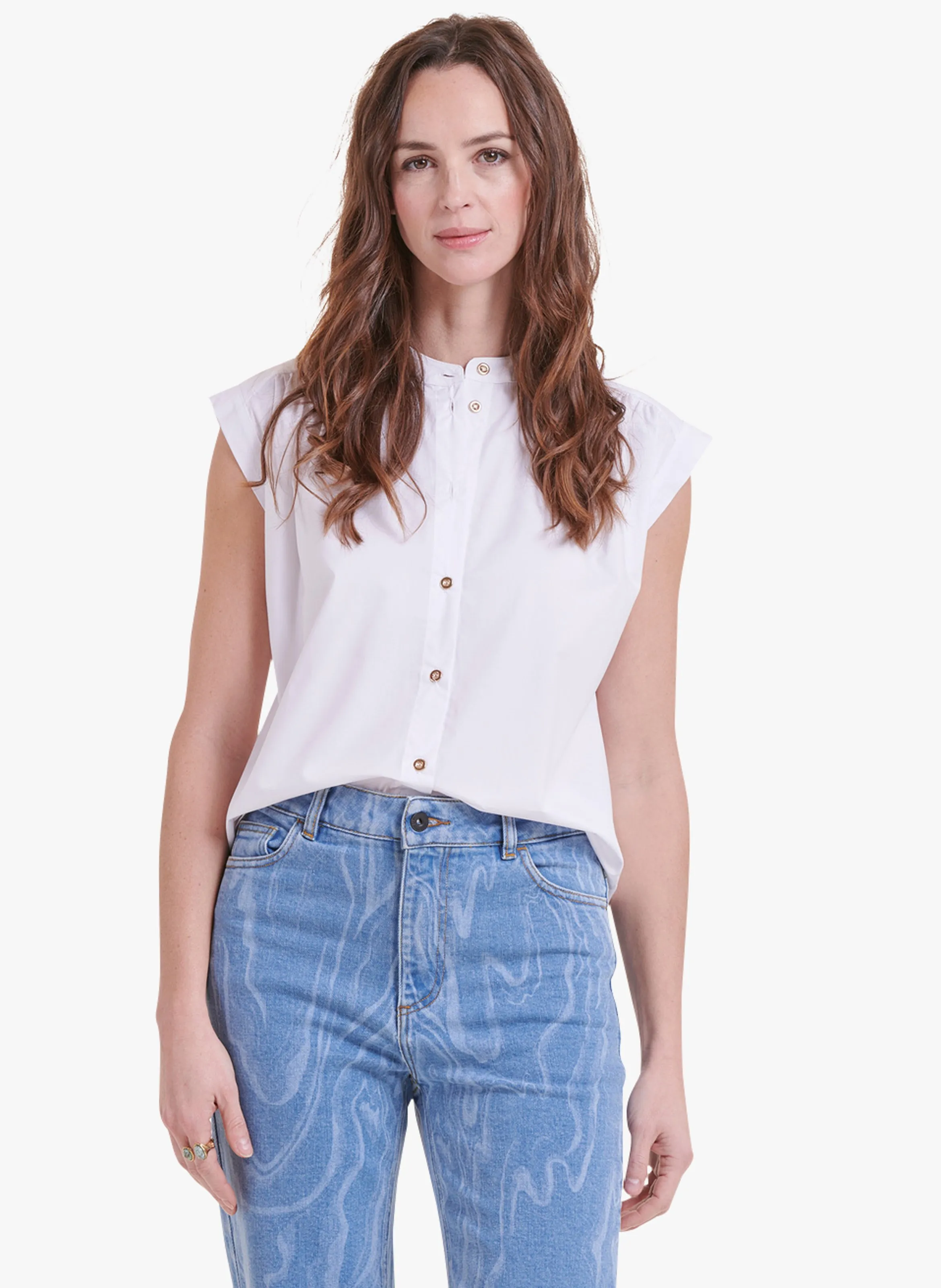 LA FEE MARABOUTEE Camisa recta de algodón en blanco