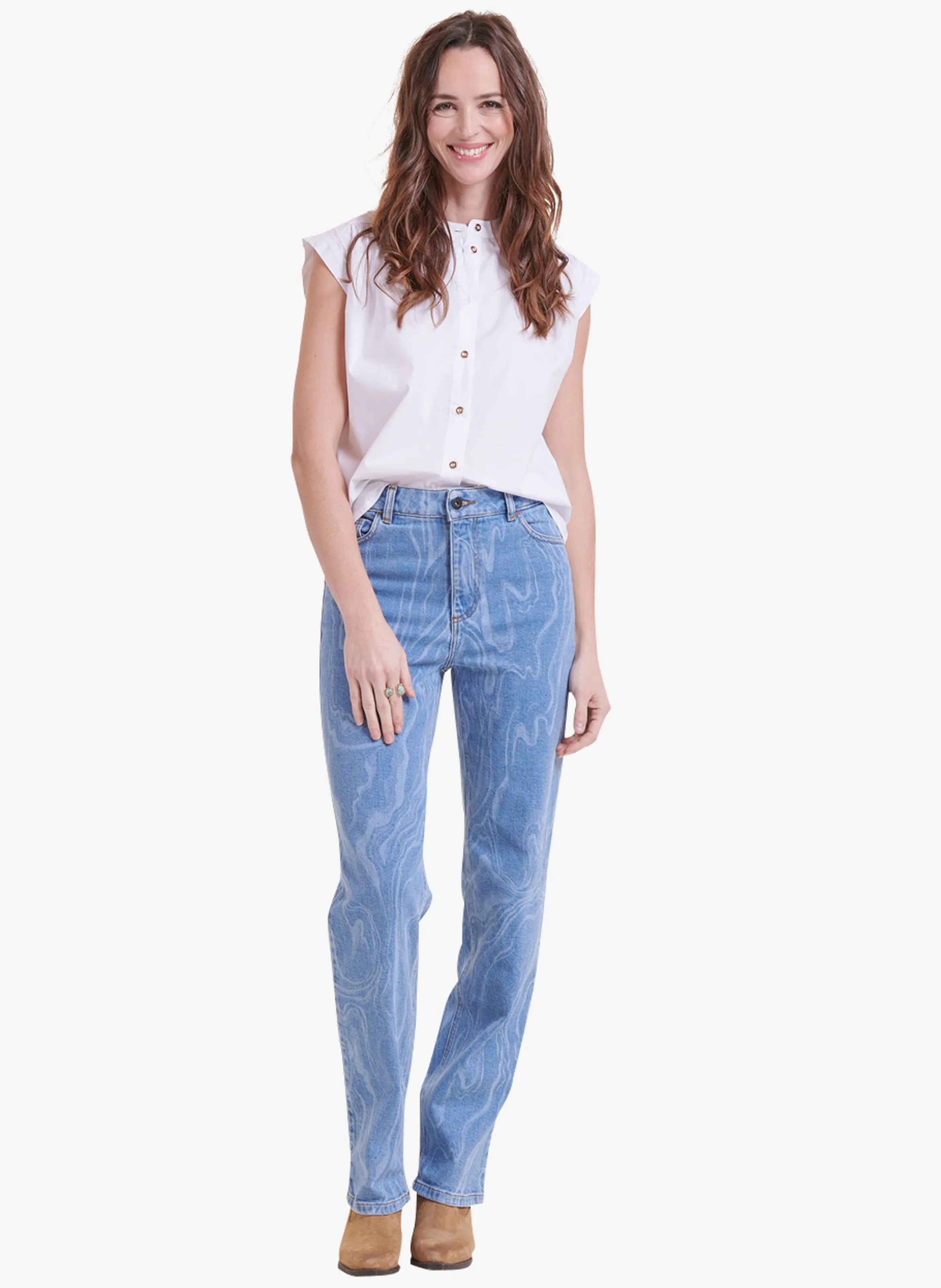 LA FEE MARABOUTEE Camisa recta de algodón en blanco