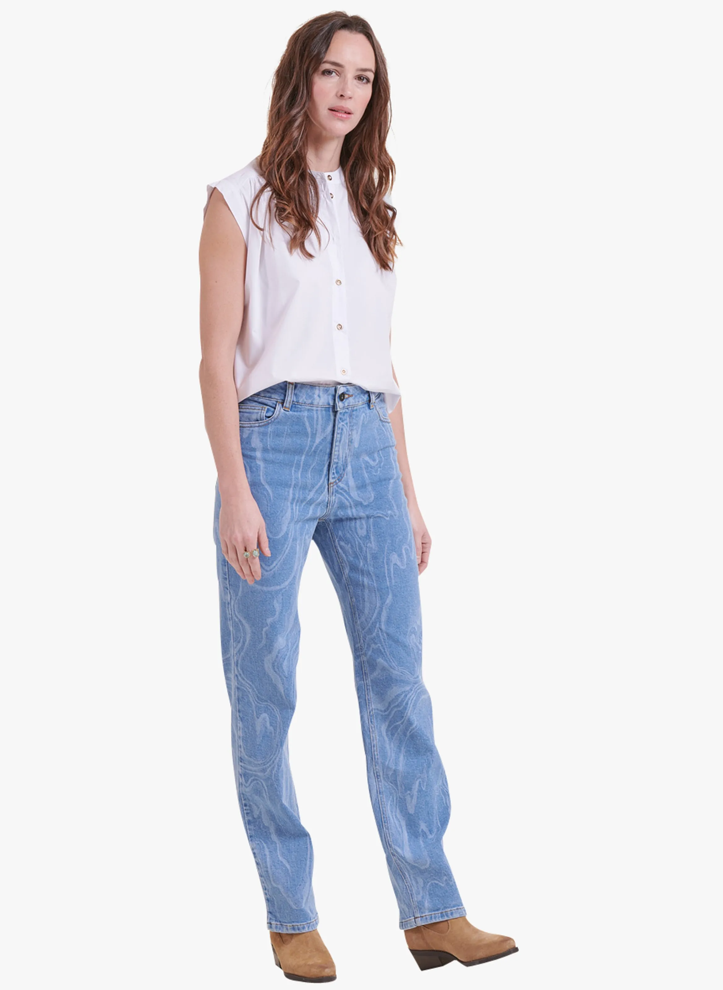 LA FEE MARABOUTEE Camisa recta de algodón en blanco