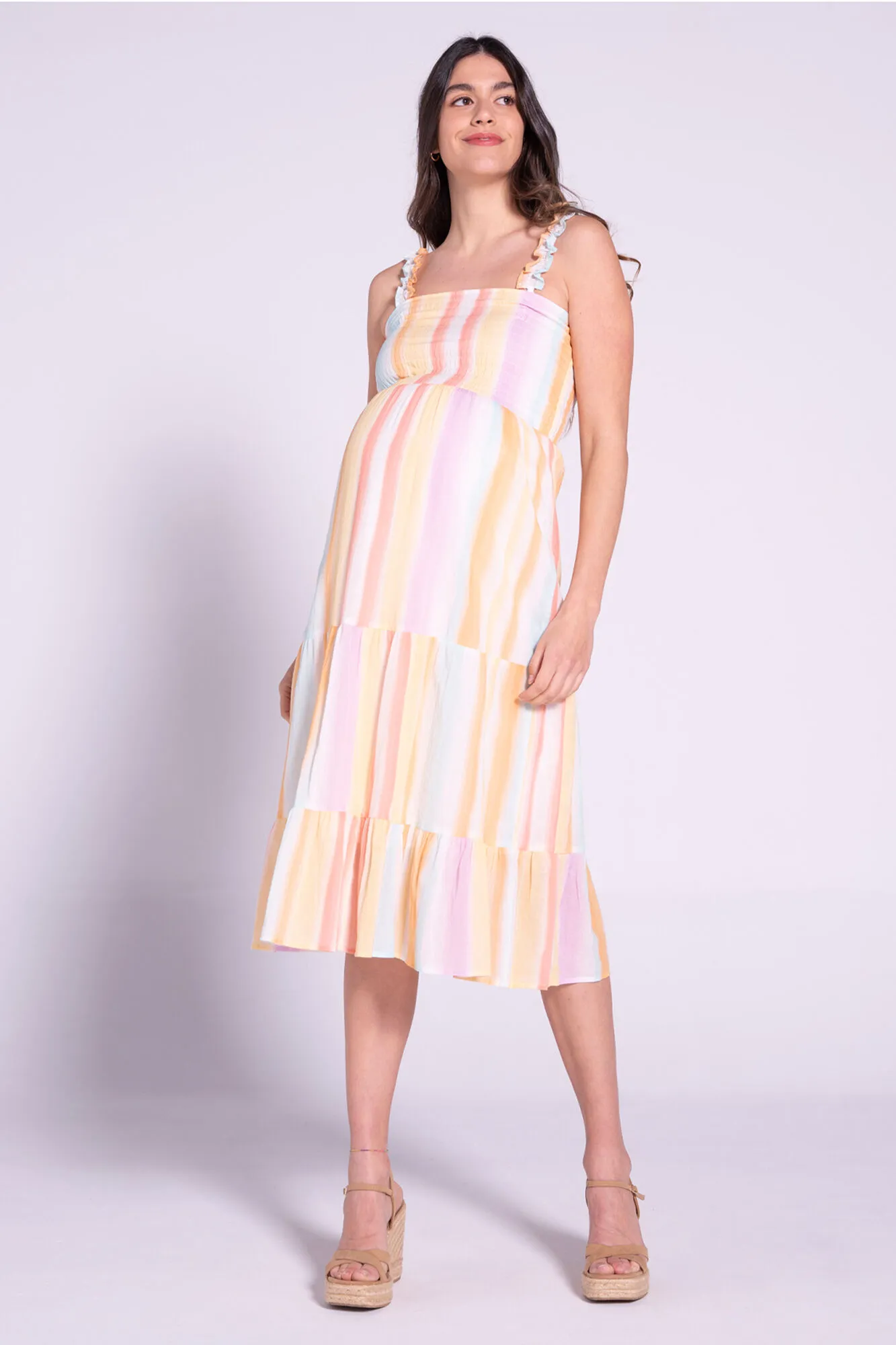 Ohma! Maxivestido de lactancia multicolor con frunces
