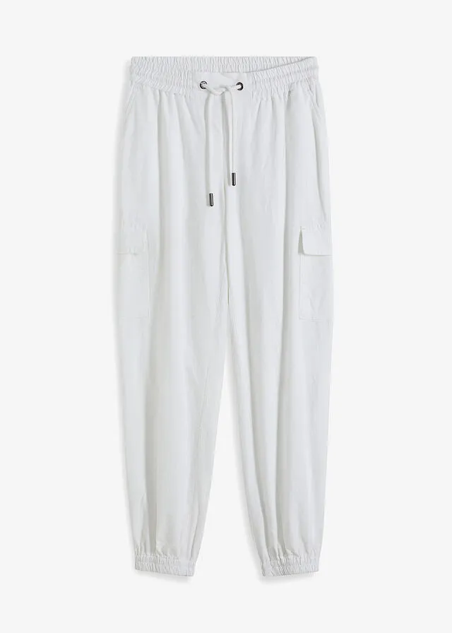 Pantalón cargo con lino Blanco