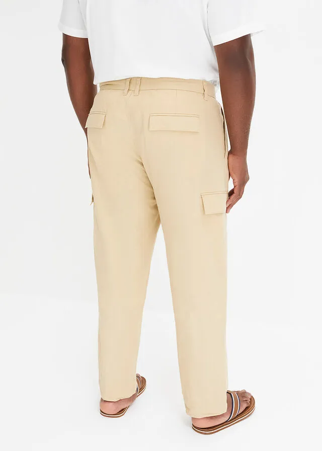 Pantalón cargo regular fit con lino, straight Café con leche