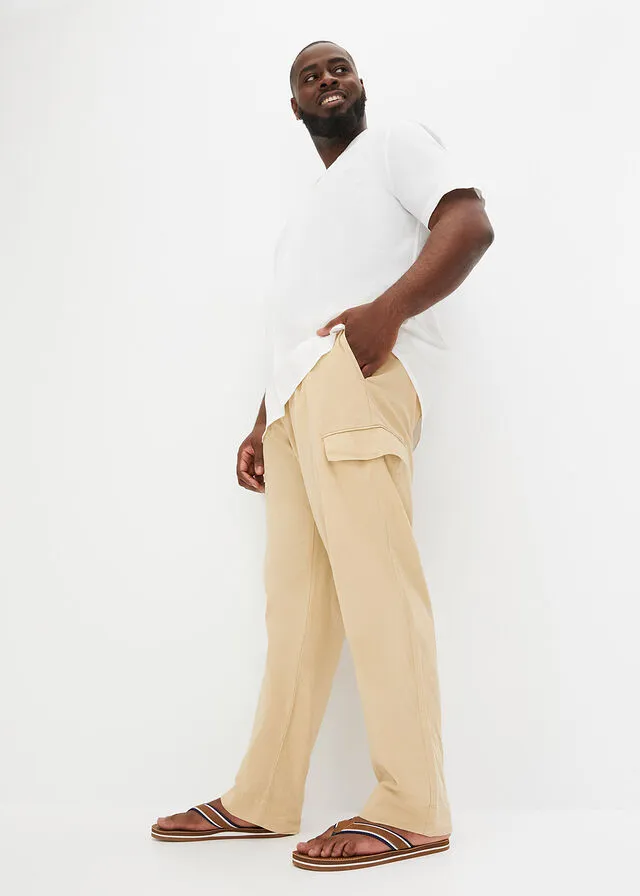 Pantalón cargo regular fit con lino, straight Café con leche