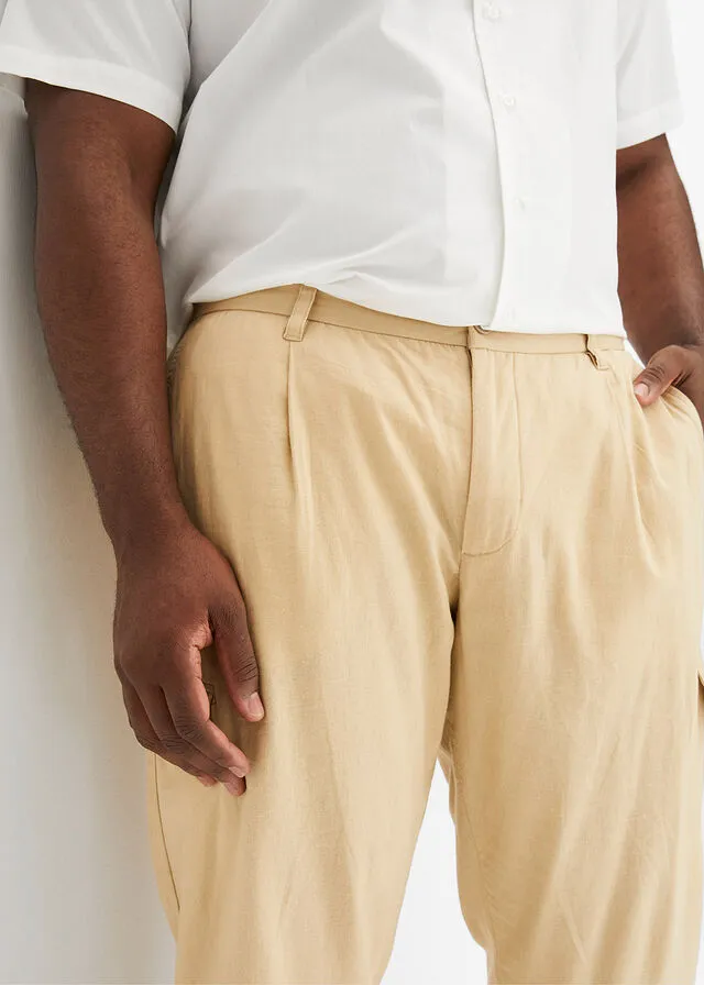 Pantalón cargo regular fit con lino, straight Café con leche