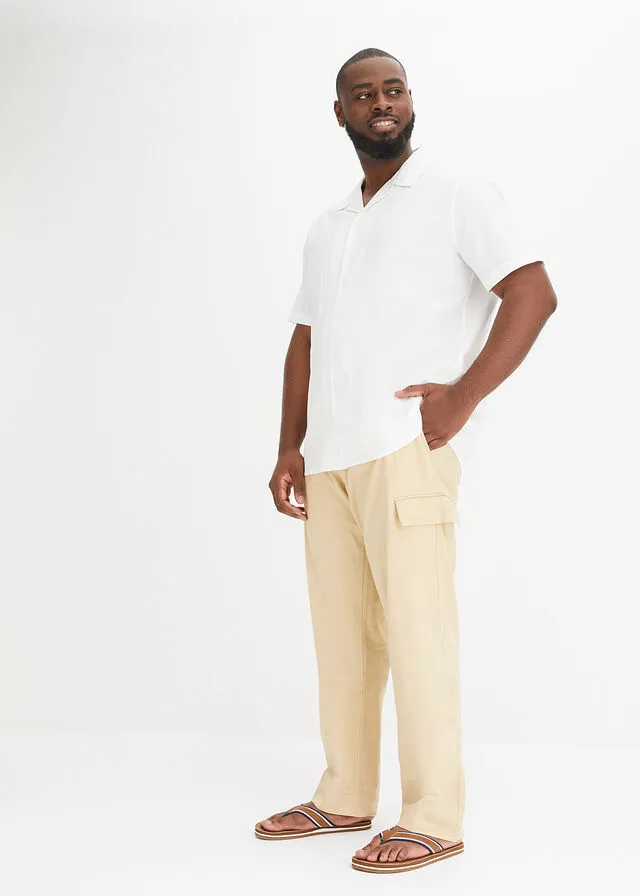 Pantalón cargo regular fit con lino, straight Café con leche