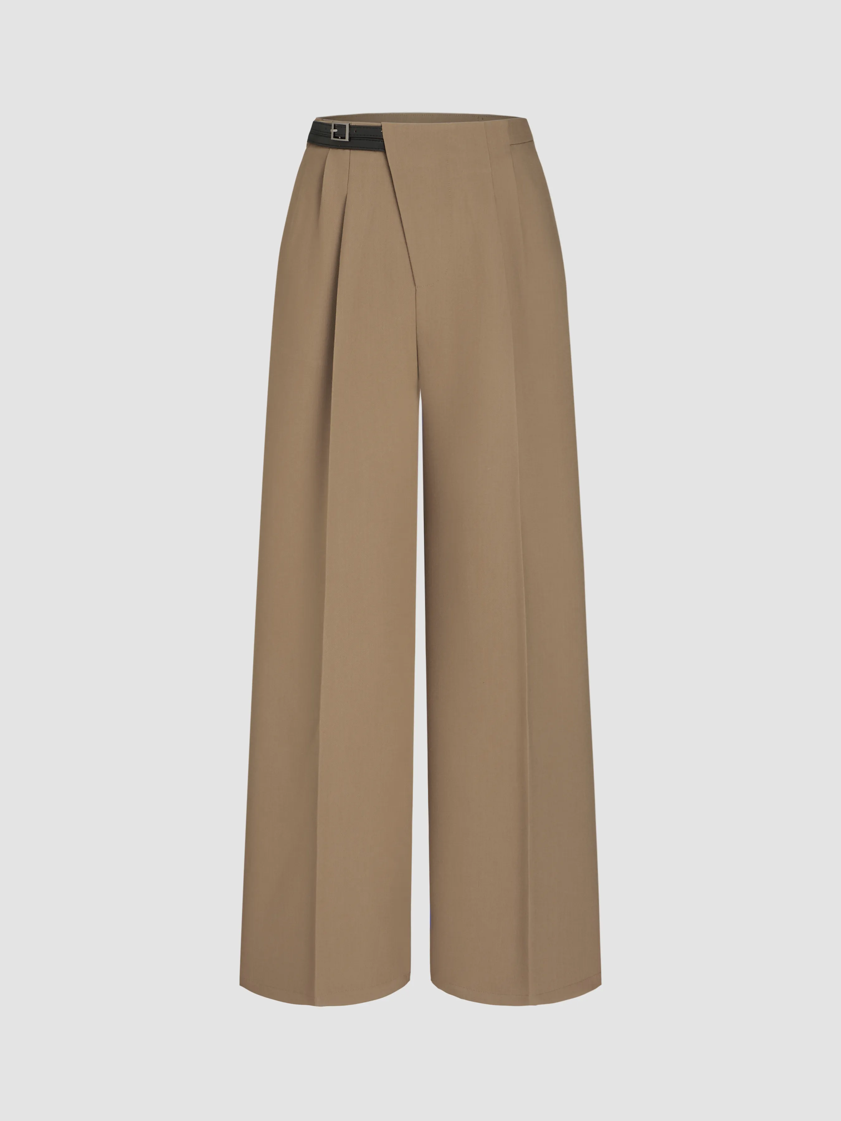 Pantalón recto de tiro medio sólido con cinturón para petite
